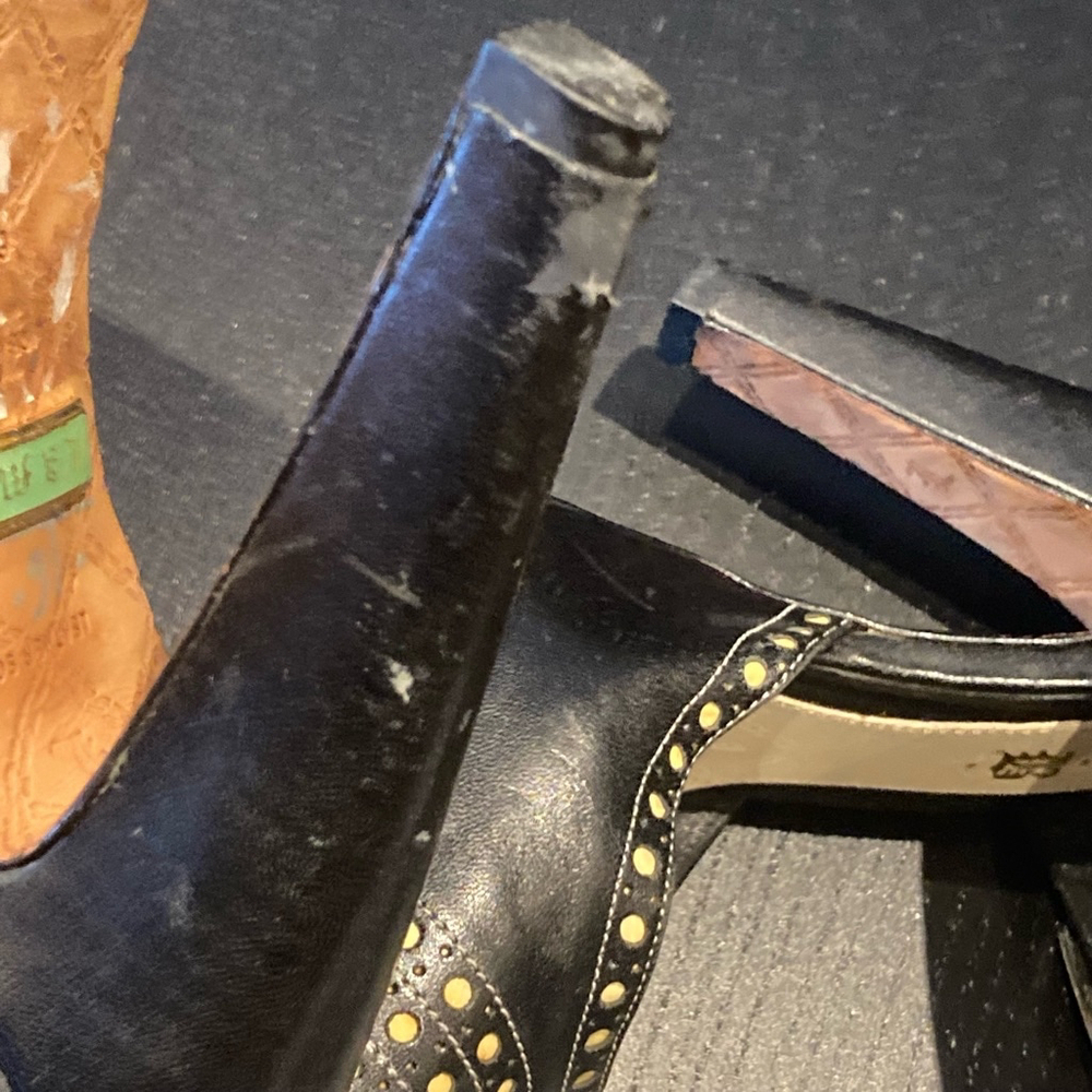Women's L.A.M.B. Heels Black Gold Size 6.5 - Picture 8 of 14